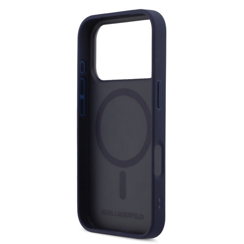Karl Lagerfeld Karl Lagerfeld iPhone 17 Pro/iPhone 18 Pro Coque arrière MagSafe Cuir Saffiano Logo K & Karl métallique - Bleu marine