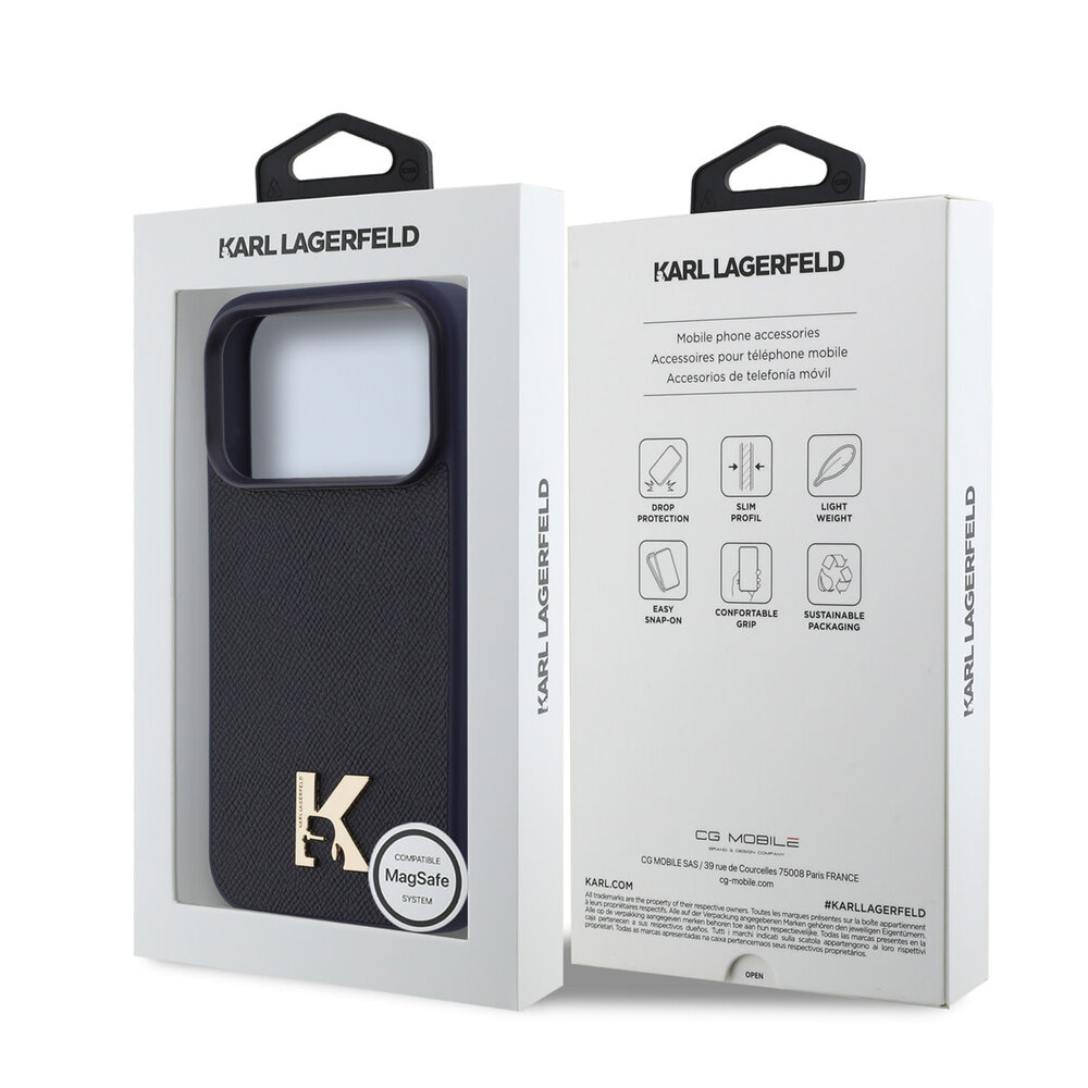 Karl Lagerfeld Karl Lagerfeld 17 Pro Back-Cover hul - MagSafe - Saffiano Leather - Metal K & Karl Logo - Navy Karl Lagerfeld Karl Lagerfeld 17 Pro Back-Cover hul - MagSafe - Saffiano Leather - Metal K & Karl Logo - Navy