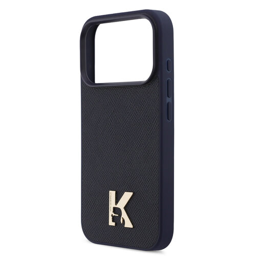 Karl Lagerfeld Karl Lagerfeld iPhone 17 Pro Max/iPhone 18 Pro Max Coque arrière MagSafe Cuir Saffiano Logo K & Karl métallique - Bleu marine