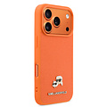 Karl Lagerfeld Karl Lagerfeld iPhone 17 Pro/iPhone 18 Pro Coque arrière MagSafe Cuir Saffiano Logo représentant les têtes de Karl & Choupette - Orange