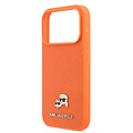 Karl Lagerfeld Karl Lagerfeld iPhone 17 Pro/iPhone 18 Pro Coque arrière MagSafe Cuir Saffiano Logo représentant les têtes de Karl & Choupette - Orange