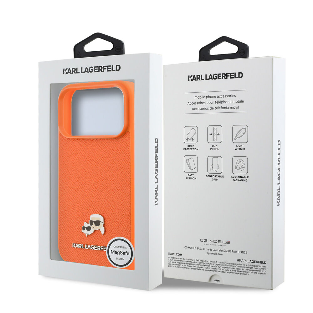 Karl Lagerfeld Karl Lagerfeld 17 Pro Back cover case - MagSafe - Saffiano Leather - K&C Head Logo - Orange Karl Lagerfeld Karl Lagerfeld 17 Pro Back cover case - MagSafe - Saffiano Leather - K&C Head Logo - Orange