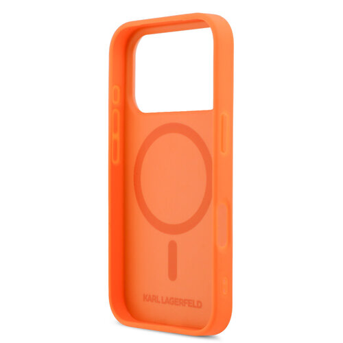 Karl Lagerfeld Karl Lagerfeld iPhone 17 Pro/iPhone 18 Pro Coque arrière MagSafe Cuir Saffiano Logo K & Karl métallique - Orange