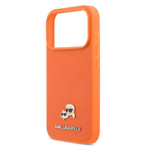 Karl Lagerfeld Karl Lagerfeld iPhone 17 Pro Max/iPhone 18 Pro Max Coque arrière MagSafe Cuir Saffiano Logo représentant les têtes de Karl & Choupette - Orange
