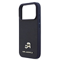 Karl Lagerfeld Karl Lagerfeld iPhone 17 Pro/iPhone 18 Pro Coque arrière MagSafe Cuir Saffiano Logo représentant les têtes de Karl & Choupette - Bleu marine