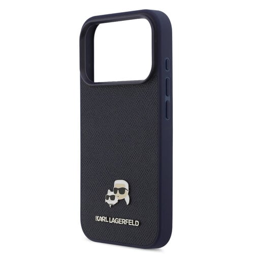 Karl Lagerfeld Karl Lagerfeld iPhone 17 Pro/iPhone 18 Pro Coque arrière MagSafe Cuir Saffiano Logo représentant les têtes de Karl & Choupette - Bleu marine
