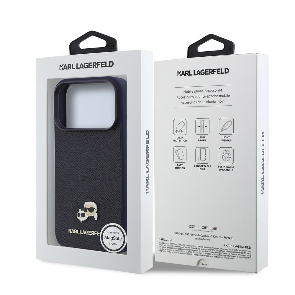 Karl Lagerfeld Karl Lagerfeld 17 Pro Back cover case - MagSafe - Saffiano Leather - K&C Head Logo - Navy