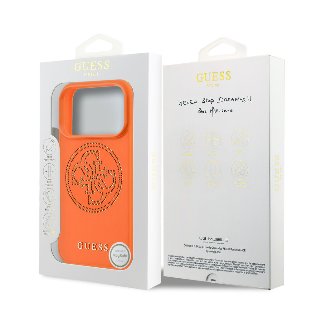 Guess Guess 17 Pro Backcover hoesje - MagSafe - 4G Perforated Logo - Oranje