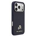 Karl Lagerfeld Karl Lagerfeld iPhone 17 Pro Max/iPhone 18 Pro Max Coque arrière MagSafe Cuir Saffiano Logo représentant les têtes de Karl & Choupette - Bleu marine