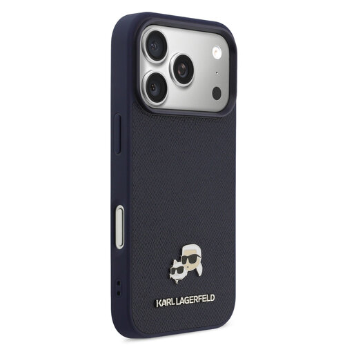 Karl Lagerfeld Karl Lagerfeld iPhone 17 Pro Max/iPhone 18 Pro Max Coque arrière MagSafe Cuir Saffiano Logo représentant les têtes de Karl & Choupette - Bleu marine