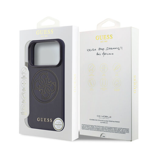 Guess Guess iPhone 17 Pro/iPhone 18 Pro Coque arrière MagSafe Logo 4G perforé - Bleu marine