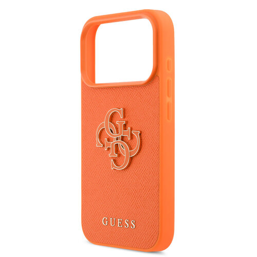 Guess Guess iPhone 17 Pro/iPhone 18 Pro Handyhülle MagSafe Saffiano-Leder 4G-Logo aus Kunstharz - Orange