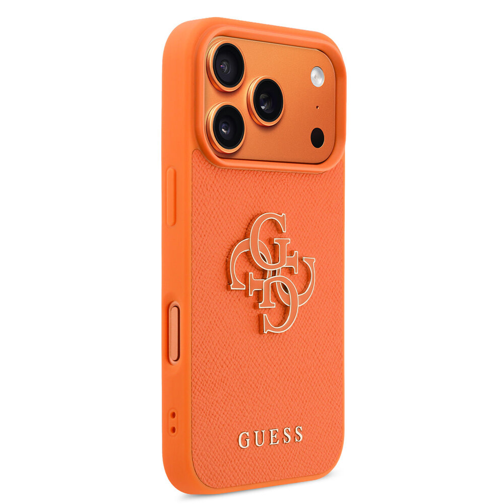Guess Guess 17 Pro Max Back-Cover hul - MagSafe - Saffiano Leather - 4G Resin Logo - Orange Guess Guess 17 Pro Max Back-Cover hul - MagSafe - Saffiano Leather - 4G Resin Logo - Orange