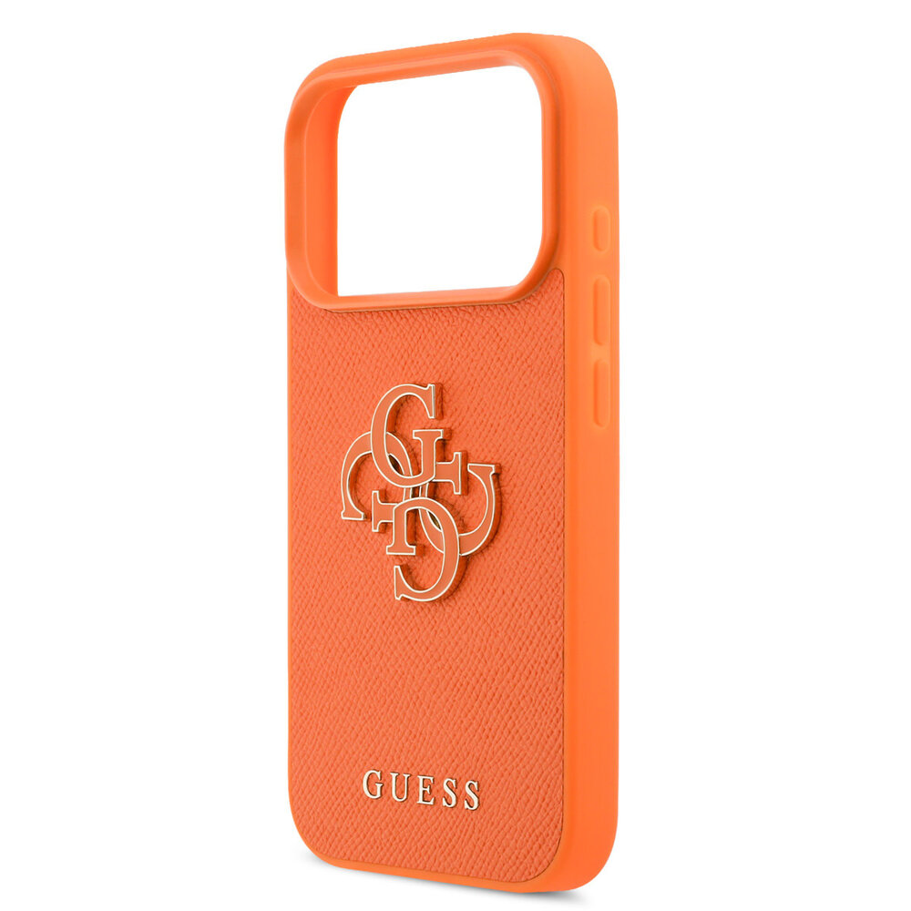 Guess Guess 17 Pro Max Back-Cover hul - MagSafe - Saffiano Leather - 4G Resin Logo - Orange Guess Guess 17 Pro Max Back-Cover hul - MagSafe - Saffiano Leather - 4G Resin Logo - Orange