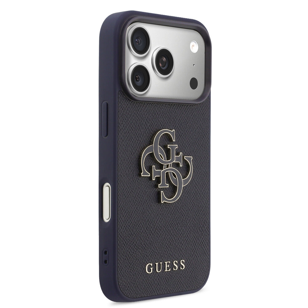 Guess Guess 17 Pro Backcover hoesje - MagSafe - Saffiano Leather - 4G Resin Logo - Navy