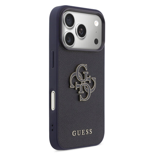 Guess Guess iPhone 17 Pro/iPhone 18 Pro Handyhülle MagSafe Saffiano-Leder 4G-Logo aus Kunstharz - Marineblau