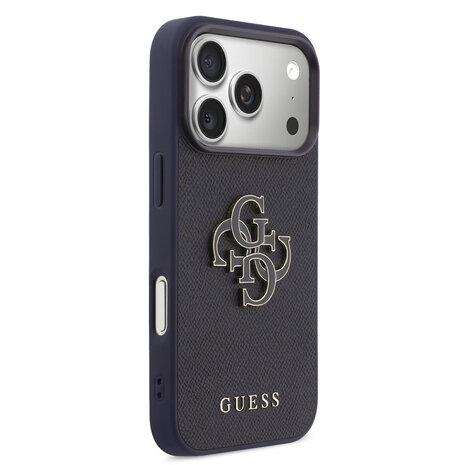 Guess Guess 17 Pro Back cover case - MagSafe - Saffiano Leather - 4G Resin Logo - Navy