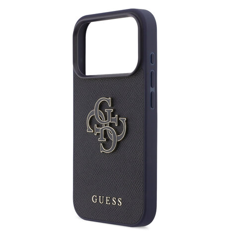 Guess Guess 17 Pro Max Backcover hoesje - MagSafe - Saffiano Leather - 4G Resin Logo - Navy