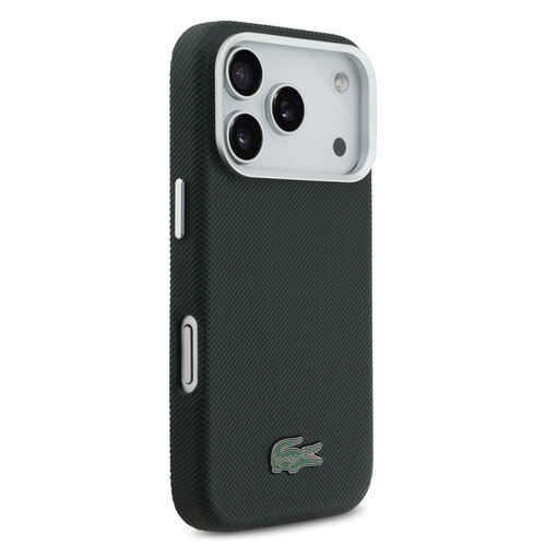 Lacoste Lacoste iPhone 17 Pro/iPhone 18 Pro Coque arrière MagSafe Bords métalliques Logo Petit Piqué iconique - Vert sinople