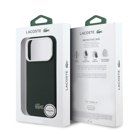Lacoste Lacoste iPhone 17 Pro Backcover hoesje - MagSafe - Metal Edges - Iconic Petit Pique Logo - Sinople Green