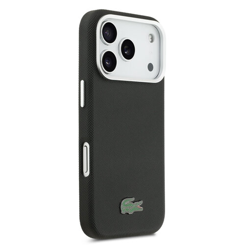 Lacoste Lacoste iPhone 17 Pro/iPhone 18 Pro Handyhülle MagSafe Metallränder Ikonisches Petit-Piqué-Logo - Schwarz