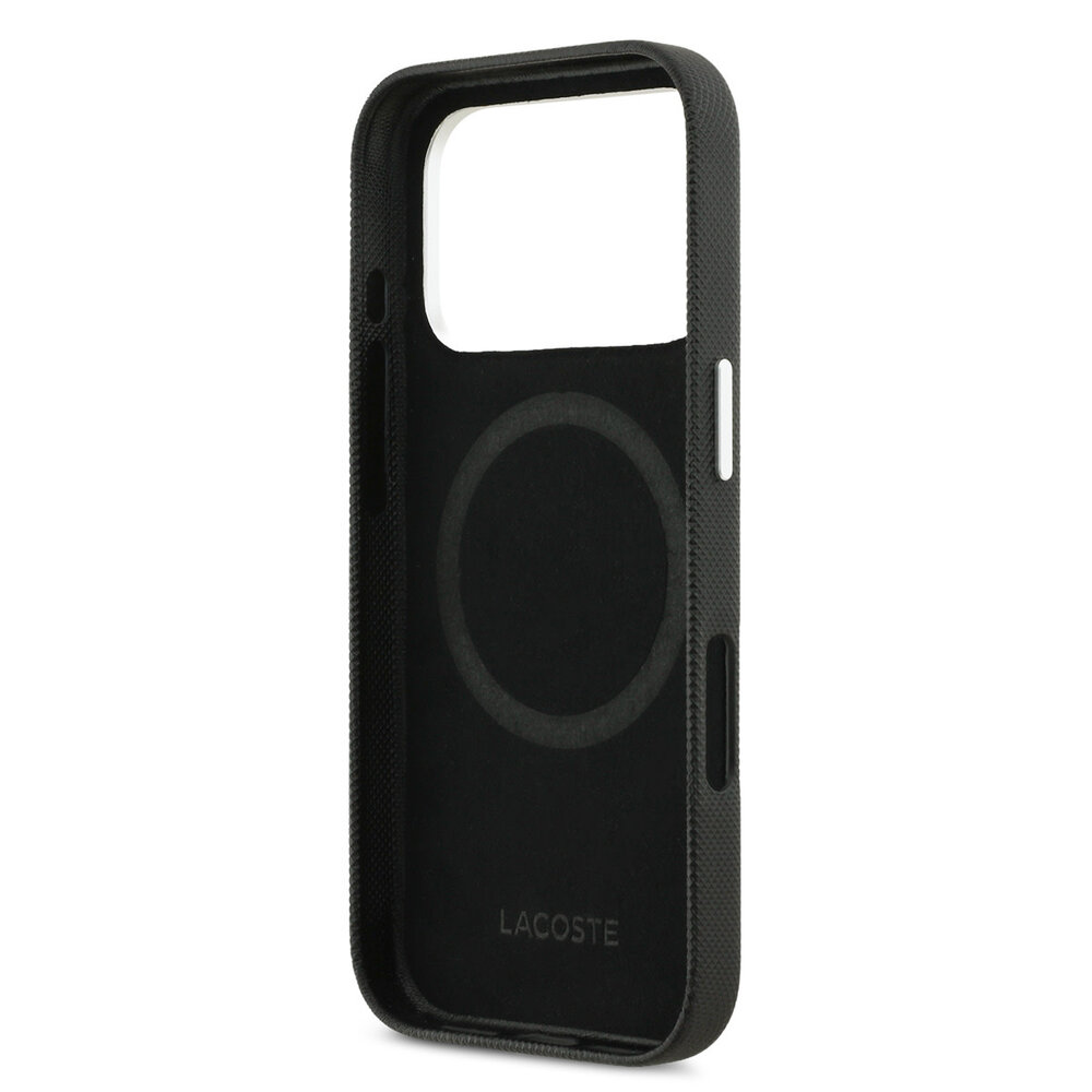 Lacoste Lacoste iPhone 17 Pro Back cover case - MagSafe - Metal Edges - Iconic Petit Pique Logo - Black Lacoste Lacoste iPhone 17 Pro Back cover case - MagSafe - Metal Edges - Iconic Petit Pique Logo - Black