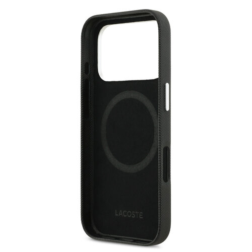 Lacoste Lacoste iPhone 17 Pro/iPhone 18 Pro Handyhülle MagSafe Metallränder Ikonisches Petit-Piqué-Logo - Schwarz