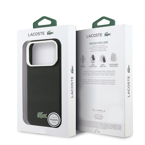 Lacoste Lacoste iPhone 17 Pro/iPhone 18 Pro Back Cover MagSafe Metal Edges Iconic Petit Piqué Logo - Black