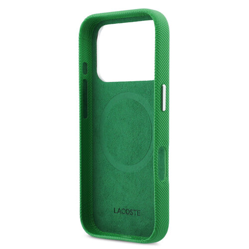 Lacoste Lacoste iPhone 17 Pro/iPhone 18 Pro Coque arrière MagSafe Bords métalliques Logo Petit Piqué iconique - Vert estragon