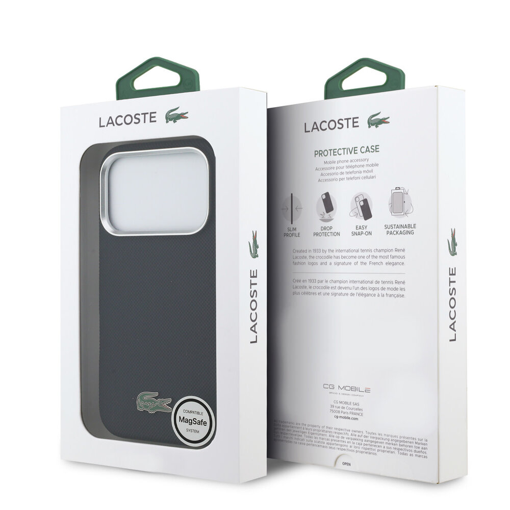 Lacoste Lacoste 17 Pro Backcover hoesje - MagSafe - Metal Edges - Iconic Petit Pique Logo - Navy
