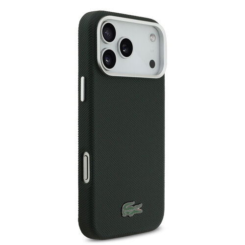 Lacoste Lacoste iPhone 17 Pro Max/iPhone 18 Pro Max Coque arrière MagSafe Bords métalliques Logo Petit Piqué iconique - Vert sinople