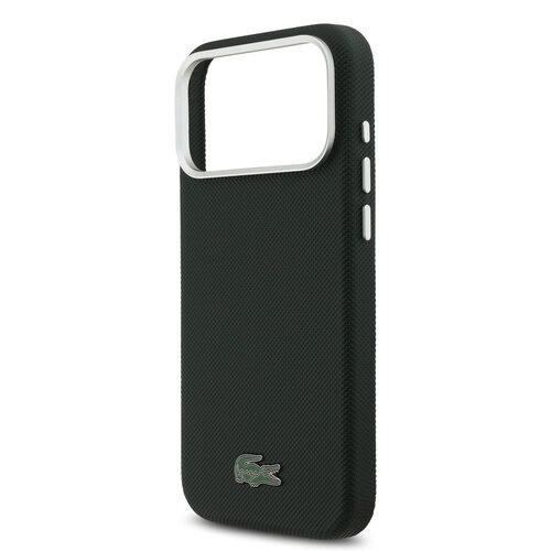 Lacoste Lacoste iPhone 17 Pro Max/iPhone 18 Pro Max Coque arrière MagSafe Bords métalliques Logo Petit Piqué iconique - Vert sinople