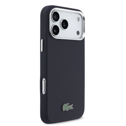 Lacoste Lacoste iPhone 17 Pro Max/iPhone 18 Pro Max Coque arrière MagSafe Bords métalliques Logo Petit Piqué iconique - Bleu marine