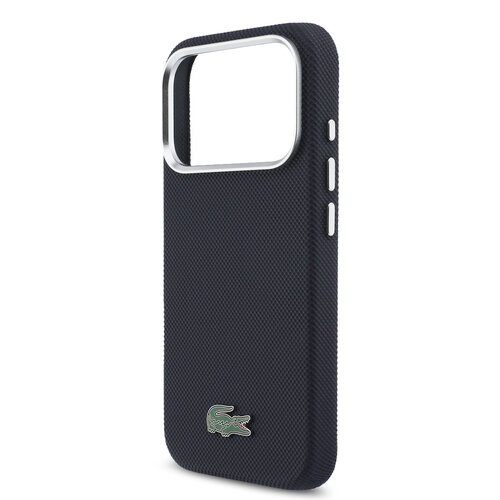 Lacoste Lacoste iPhone 17 Pro Max/iPhone 18 Pro Max Coque arrière MagSafe Bords métalliques Logo Petit Piqué iconique - Bleu marine