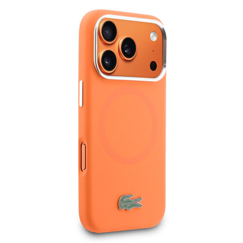 Lacoste Lacoste iPhone 17 Pro/iPhone 18 Pro Coque arrière MagSafe Bords et logo métalliques - Orange