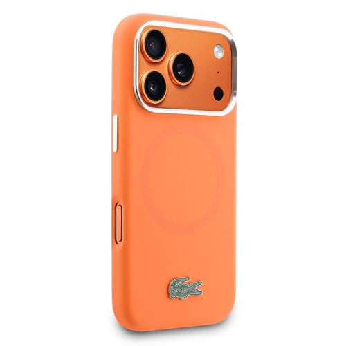 Lacoste Lacoste iPhone 17 Pro/iPhone 18 Pro Handyhülle MagSafe Metallränder und Logo - Orange