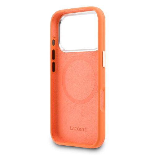 Lacoste Lacoste iPhone 17 Pro/iPhone 18 Pro Coque arrière MagSafe Bords et logo métalliques - Orange