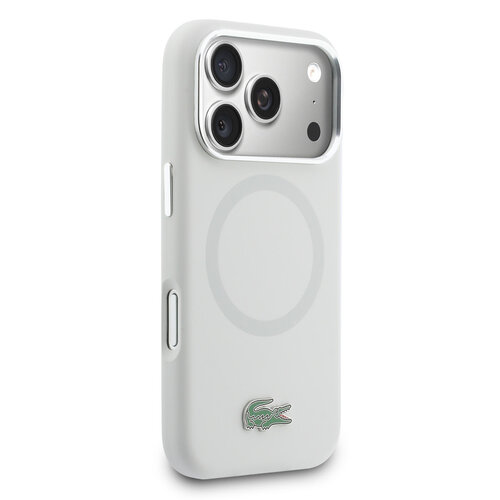 Lacoste Lacoste iPhone 17 Pro Max/iPhone 18 Pro Max Coque arrière MagSafe Bords et logo métalliques - Gris