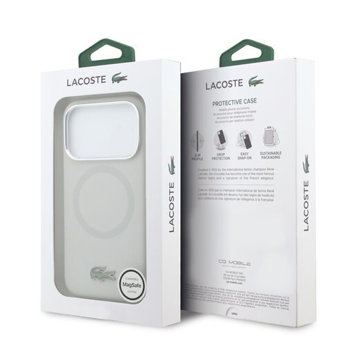 Lacoste Lacoste iPhone 17 Pro Max/iPhone 18 Pro Max Coque arrière MagSafe Bords et logo métalliques - Gris