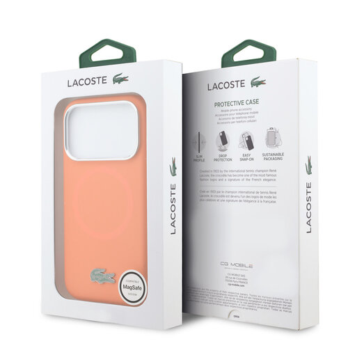 Lacoste Lacoste iPhone 17 Pro Max/iPhone 18 Pro Max Coque arrière MagSafe Bords et logo métalliques - Orange