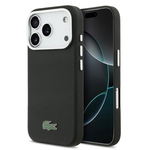 Lacoste Lacoste iPhone 17 Pro/iPhone 18 Pro Coque arrière MagSafe Bords métalliques Logo Petit Piqué iconique - Noir