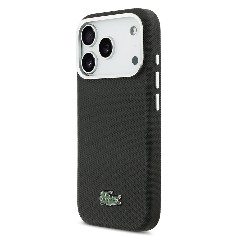 Lacoste Lacoste iPhone 17 Pro Backcover hoesje - MagSafe - Metal Edges - Iconic Petit Pique Logo - Zwart