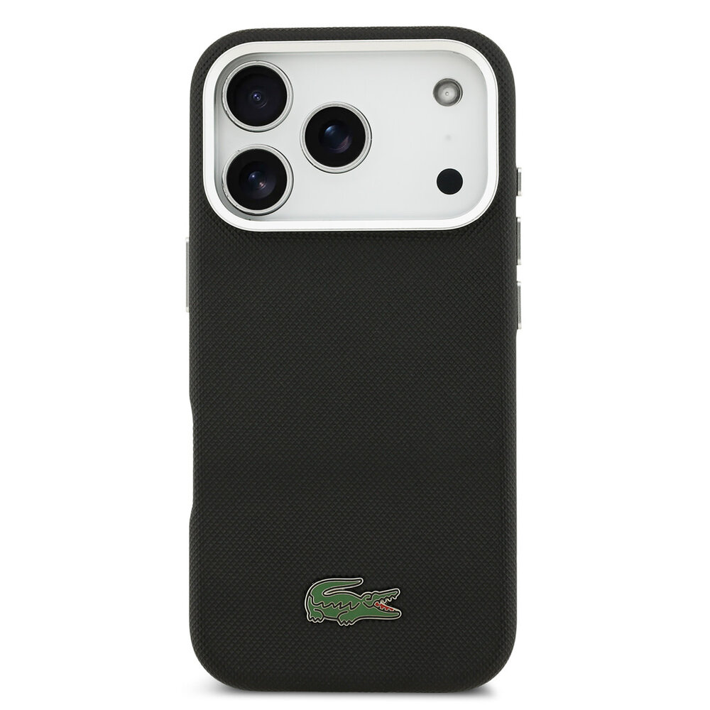 Lacoste Lacoste iPhone 17 Pro Max Back-Cover hul - MagSafe - Metal Edges - Iconic Petit Pique Logo - Schwarz Lacoste Lacoste iPhone 17 Pro Max Back-Cover hul - MagSafe - Metal Edges - Iconic Petit Pique Logo - Schwarz