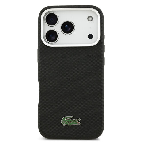 Lacoste Lacoste iPhone 17 Pro Max/iPhone 18 Pro Max Coque arrière MagSafe Bords métalliques Logo Petit Piqué iconique - Noir