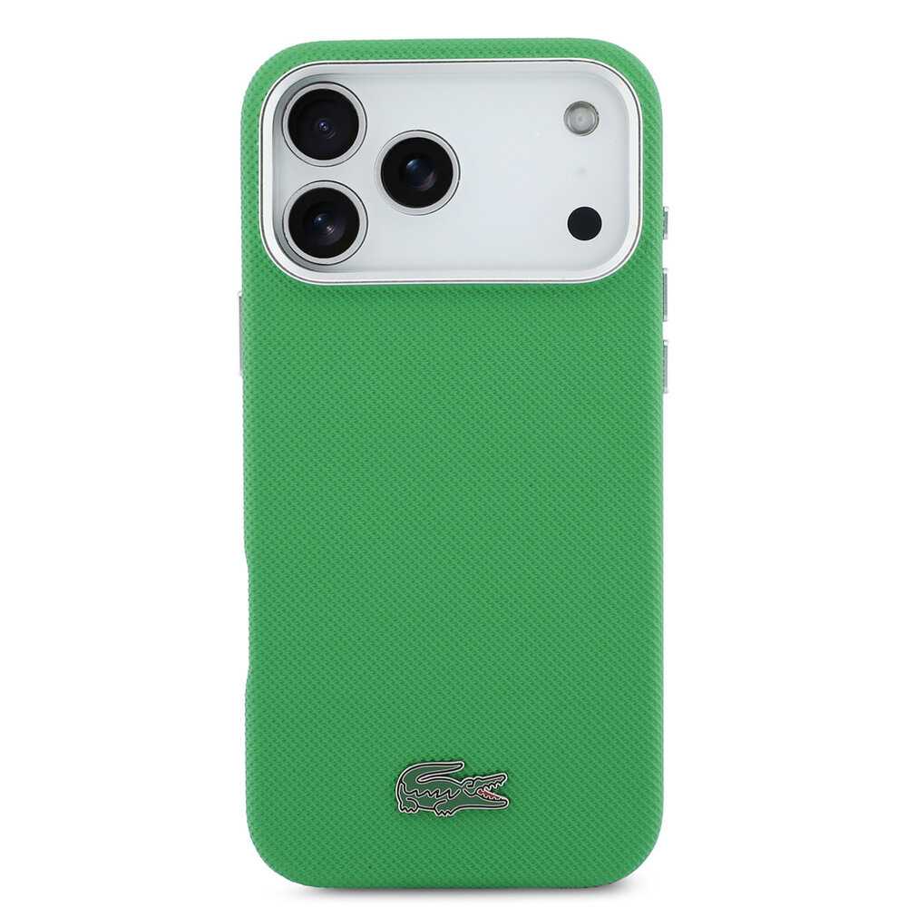 Lacoste Lacoste 17 Pro Max Backcover hoesje - MagSafe - Metal Edges - Iconic Petit Pique Logo - Estragon Green Lacoste Lacoste 17 Pro Max Backcover hoesje - MagSafe - Metal Edges - Iconic Petit Pique Logo - Estragon Green