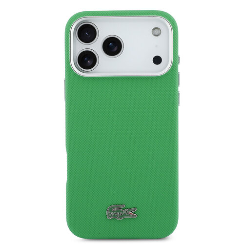 Lacoste Lacoste iPhone 17 Pro Max/iPhone 18 Pro Max Coque arrière MagSafe Bords métalliques Logo Petit Piqué iconique - Vert estragon