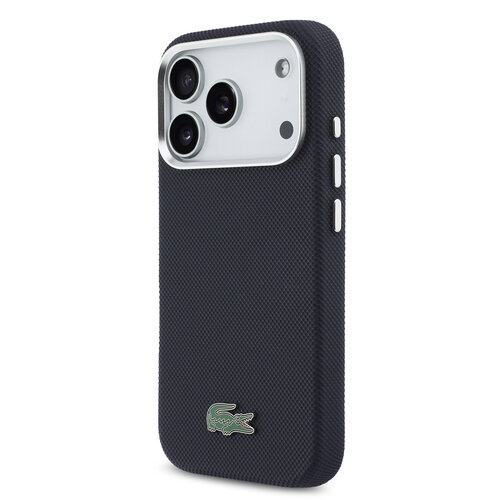 Lacoste Lacoste iPhone 17 Pro/iPhone 18 Pro Coque arrière MagSafe Bords métalliques Logo Petit Piqué iconique - Bleu marine