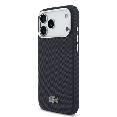Lacoste Lacoste iPhone 17 Pro Max/iPhone 18 Pro Max Coque arrière MagSafe Bords métalliques Logo Petit Piqué iconique - Bleu marine