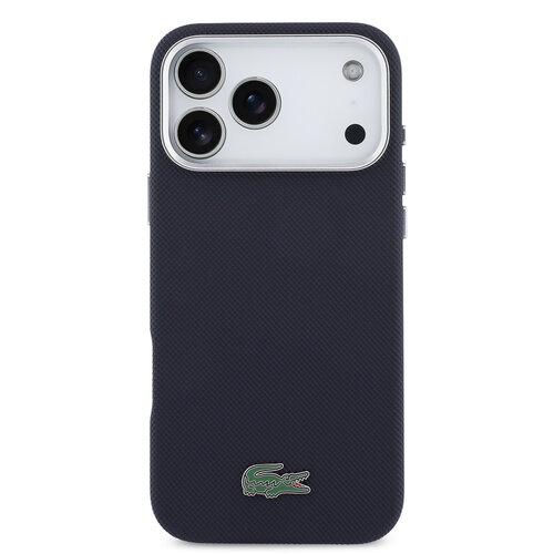 Lacoste Lacoste iPhone 17 Pro Max/iPhone 18 Pro Max Coque arrière MagSafe Bords métalliques Logo Petit Piqué iconique - Bleu marine