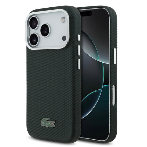 Lacoste Lacoste iPhone 17 Pro/iPhone 18 Pro Coque arrière MagSafe Bords métalliques Logo Petit Piqué iconique - Vert sinople
